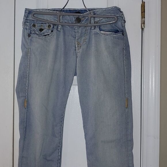 TRUE RELIGION Billy 25 Low Rise Straight Leg  Crop Jeans Flap Pockets - Picture 3 of 9